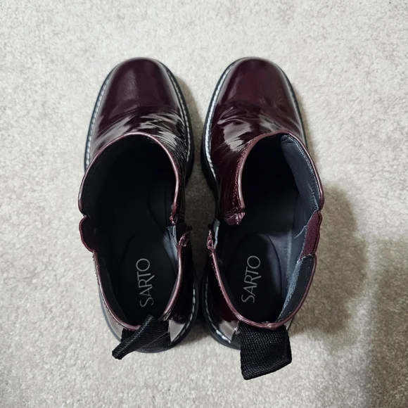 Sarto Burgundy Patent Leather Lug Sole Chelsea Boots 7M - Picture 3 of 8